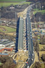 Aerial view of the Lennetal bridge, motorway A45 Sauerlandlinie shortly in front of the lane shift,