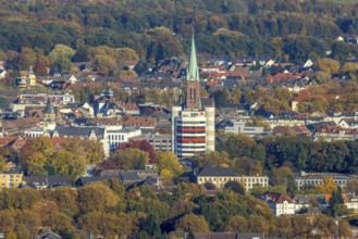 Aerial view, Stadtsparkasse Gladbeck high-rise building and St. Lamberti Catholic Church in