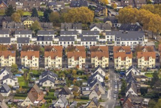 Aerial view, housing estates from three different eras: Colliery housing estate, detached houses