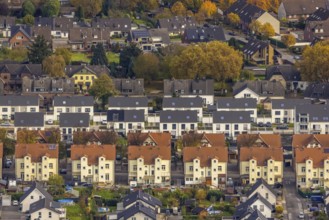 Aerial view, housing estates from three different eras: Colliery housing estate, detached houses
