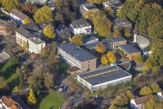 Aerial view, Riesener Gymnasium with solar roof in Gladbeck, Ruhr area, North Rhine-Westphalia,
