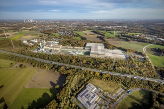Aerial view, industrial area Am Wiesenbusch with Pilkington Deutschland AG at the motorway A31 in