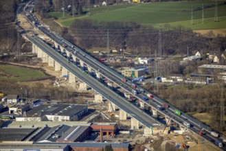 Aerial view, construction site, new construction of a section of the Lennetal Bridge, Lennetal,