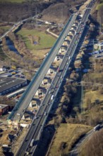 Aerial view, construction site, new construction of a section of the Lennetal Bridge, Lennetal,