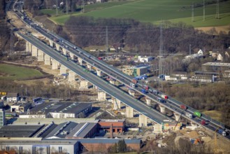 Aerial view, construction site, new construction of a section of the Lennetal Bridge, Lennetal,
