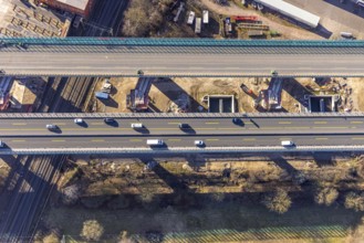 Aerial view, construction site, new construction of a section of the Lennetal Bridge, Lennetal,