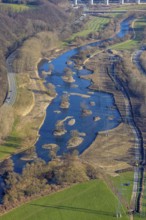 Aerial photo, renaturalisation measure Lenne floodplains, river Lenne, Lenne valley, Hagen, Ruhr