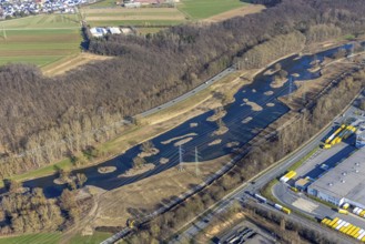 Aerial photo, renaturalisation measure Lenne floodplains, river Lenne, Lenne valley, Hagen, Ruhr