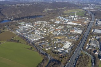 Aerial view, Bathey industrial estate, Hagen-Bathey printing and publishing centre, Funke newspaper