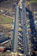Aerial view, construction site, new construction of a section of the Lennetal Bridge, Lennetal,