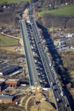 Aerial view, construction site, new construction of a section of the Lennetal Bridge, Lennetal,
