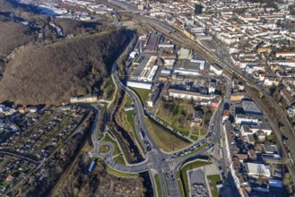 Aerial view, Hagen main station, station rear passage, commercial area Wehringhauser Straße,