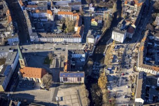 Aerial view, construction site for new market bridge, central city, Hagen, Ruhr area, North
