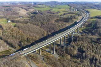 Aerial view, Brunsbecke viaduct, Dahl, Hagen, Ruhr area, North Rhine-Westphalia, Germany, motorway