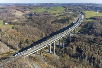 Aerial view, Brunsbecke viaduct, Dahl, Hagen, Ruhr area, North Rhine-Westphalia, Germany, motorway