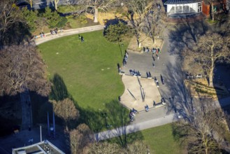 Aerial view, walker in Volkspark, middle town, Hagen, Ruhr area, North Rhine-Westphalia, Germany,