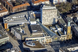 Aerial view, Volme Galerie with town hall tower, medium-sized town, Hagen, Ruhr area, North