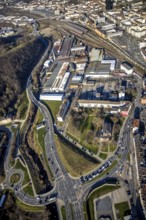 Aerial view, Hagen main station, station rear passage, commercial area Wehringhauser Straße,