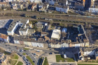 Aerial view, commercial area and residential complex Wehringhauser Straße, Wehringhausen, Hagen,