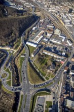 Aerial view, Hagen main station, station rear passage, commercial area Wehringhauser Straße,
