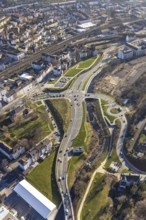 Aerial view, Wehringhauser Straße and river Ennepe, Bohne Park Hagen, Varta-Insel construction