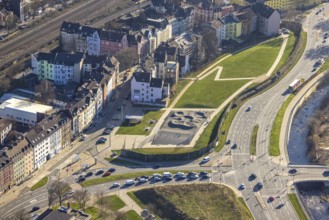 Aerial view, Wehringhauser Straße and river Ennepe, Bohne Park Hagen, Wehringhausen, Hagen, Ruhr