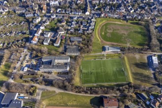 Aerial view, construction site new extension at Theodor-Heuss-Gymnasium, Am Sportpark, Altenhagen,