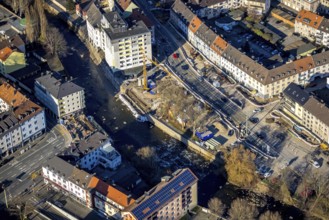 Aerial view, construction site for new market bridge, central city, Hagen, Ruhr area, North