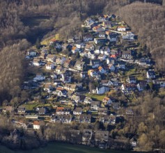 Aerial view, local view Selbecke in the forest with radio tower Selbecke, Eilpe, Hagen, Ruhr area,