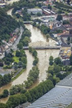 Aerial photo, Lennehochwasser, Hohenlimburg, Hagen, Ruhr area, North Rhine-Westphalia, Germany, DE,