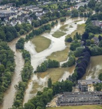 Aerial photo, Lennnehochwasser, Lennetal, Hagen, Ruhr area, North Rhine-Westphalia, Germany, DE,