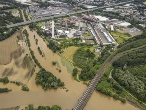Aerial photo, Lennnehochwasser, Lennemündung, Boele, Hagen, Ruhr area, North Rhine-Westphalia,