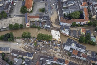 Aerial view, flood, floods, medium-sized town, Hagen, Ruhr area, North Rhine-Westphalia, Germany,