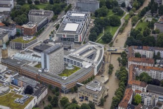 Aerial view, flood, floods, medium-sized town, Hagen, Ruhr area, North Rhine-Westphalia, Germany,