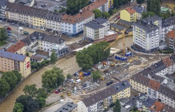 Aerial view, flood, floods, medium-sized town, Hagen, Ruhr area, North Rhine-Westphalia, Germany,