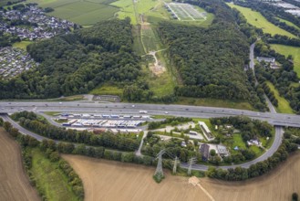 Aerial view, Lennhof service area on the A1 motorway in the Boele district of Hagen, Ruhr area,