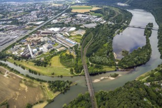 Aerial view, the mouth of the river Lenne into the Ruhr near Hagen and Dortmund, a week ago the