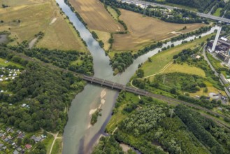 Aerial view, the mouth of the river Lenne into the Ruhr near Hagen and Dortmund, a week ago the