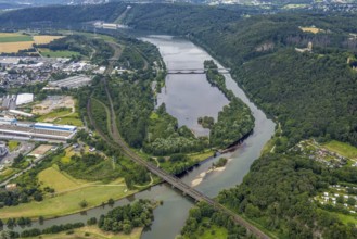 Aerial view, the mouth of the river Lenne into the Ruhr near Hagen and Dortmund, a week ago the