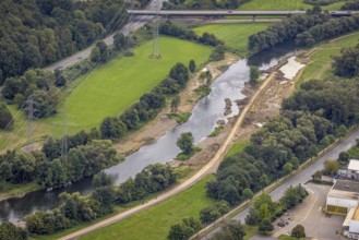 Aerial photo, renaturalisation measure river Lenne and Lenneauen in the district Lennetal in Hagen,