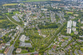 Aerial view, view Pappelstraße with allotment garden site Pivitt and allotment garden site