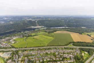 Aerial view, view from the motorway A1 exit Hagen-Nord to the Köpchenwerk RWE pumped storage power