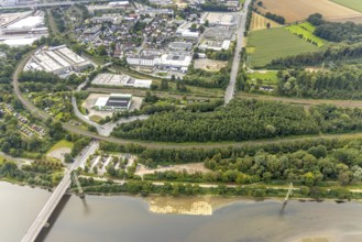 Aerial view, Hengsteysee with Ruhr bridge and industrial area Boele in the district Boele in Hagen,