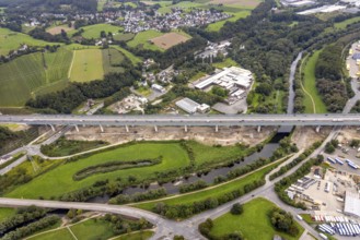 Aerial view, motorway A45 new Lennetal bridge in the district Lennetal in Hagen, Ruhr area, North