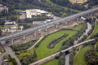 Aerial view, motorway A45 new Lennetal bridge in the district Lennetal in Hagen, Ruhr area, North