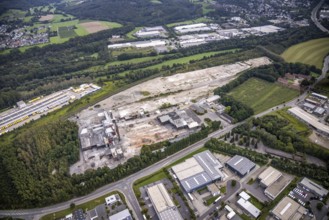 Aerial view, demolition of dolomite works for the construction of an industrial park in the