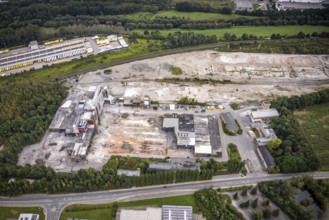 Aerial view, demolition of dolomite works for the construction of an industrial park in the