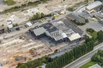 Aerial view, demolition of dolomite works for the construction of an industrial park in the