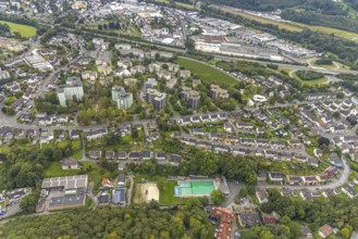 Aerial view, outdoor swimming pool Henkhausen in the district Hohenlimburg in Hagen, Ruhr area,