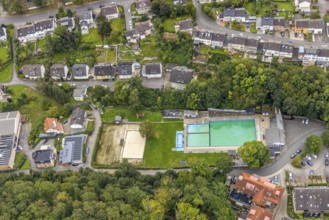 Aerial view, outdoor swimming pool Henkhausen in the district Hohenlimburg in Hagen, Ruhr area,